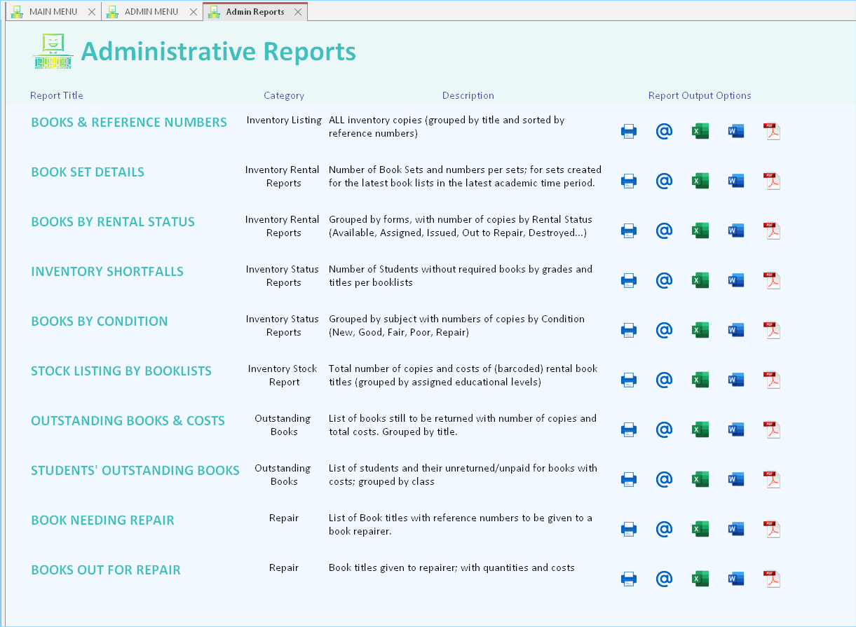 Application Reports – Book Rental Manager